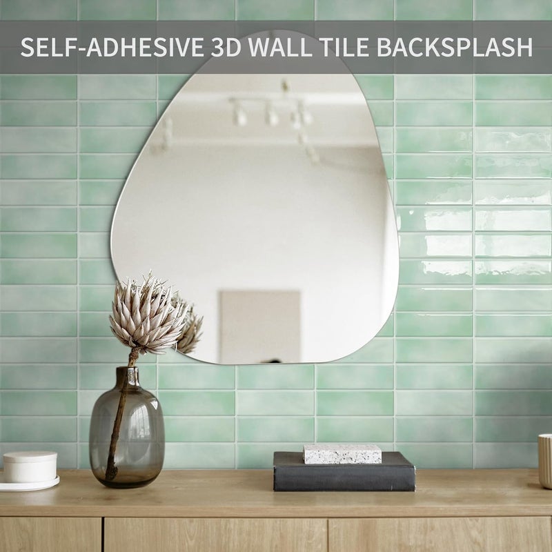 MOONFUN 10 Sheet Peel and Stick Subway Kitchen Backsplash Tiles,3D Rectangle Waterproof Self-Adhesive Wall Tile Stick on Backsplash for Kitchen,Bathroom and Fireplace(Light Green,12"×12") - Image 3